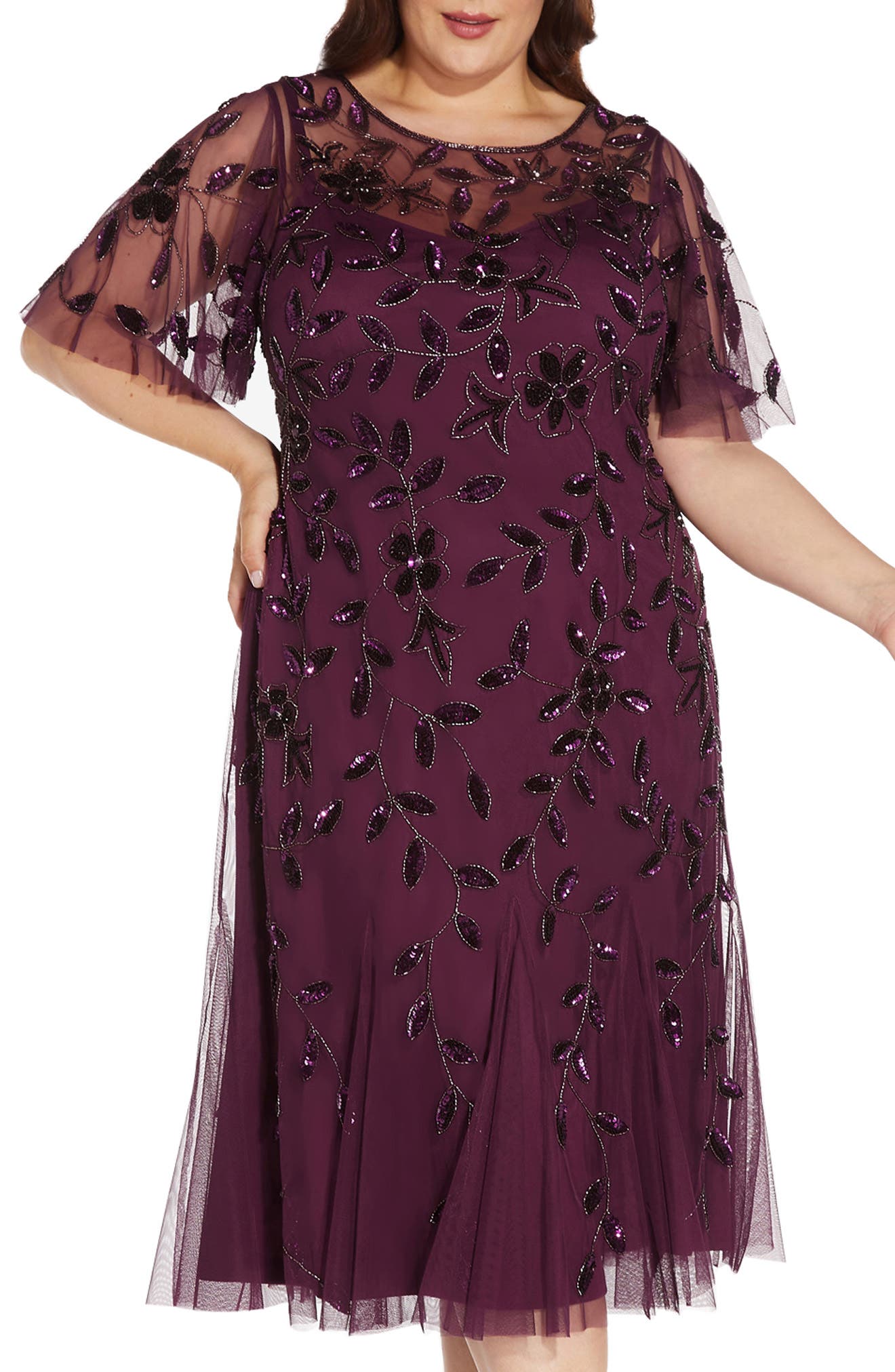 Adrianna Papell Beaded Mesh Cocktail 