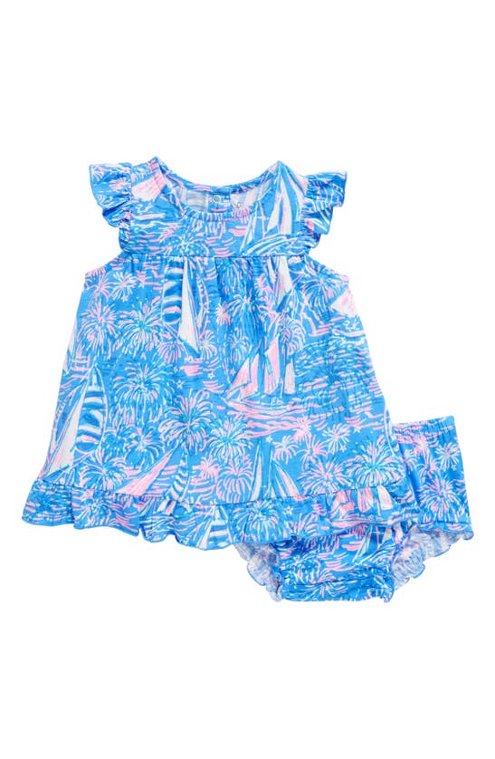 Lilly Pulitzer Babies' Cecily Cotton Dress & Bloomers Set In Boca Blue Its A Sailabration