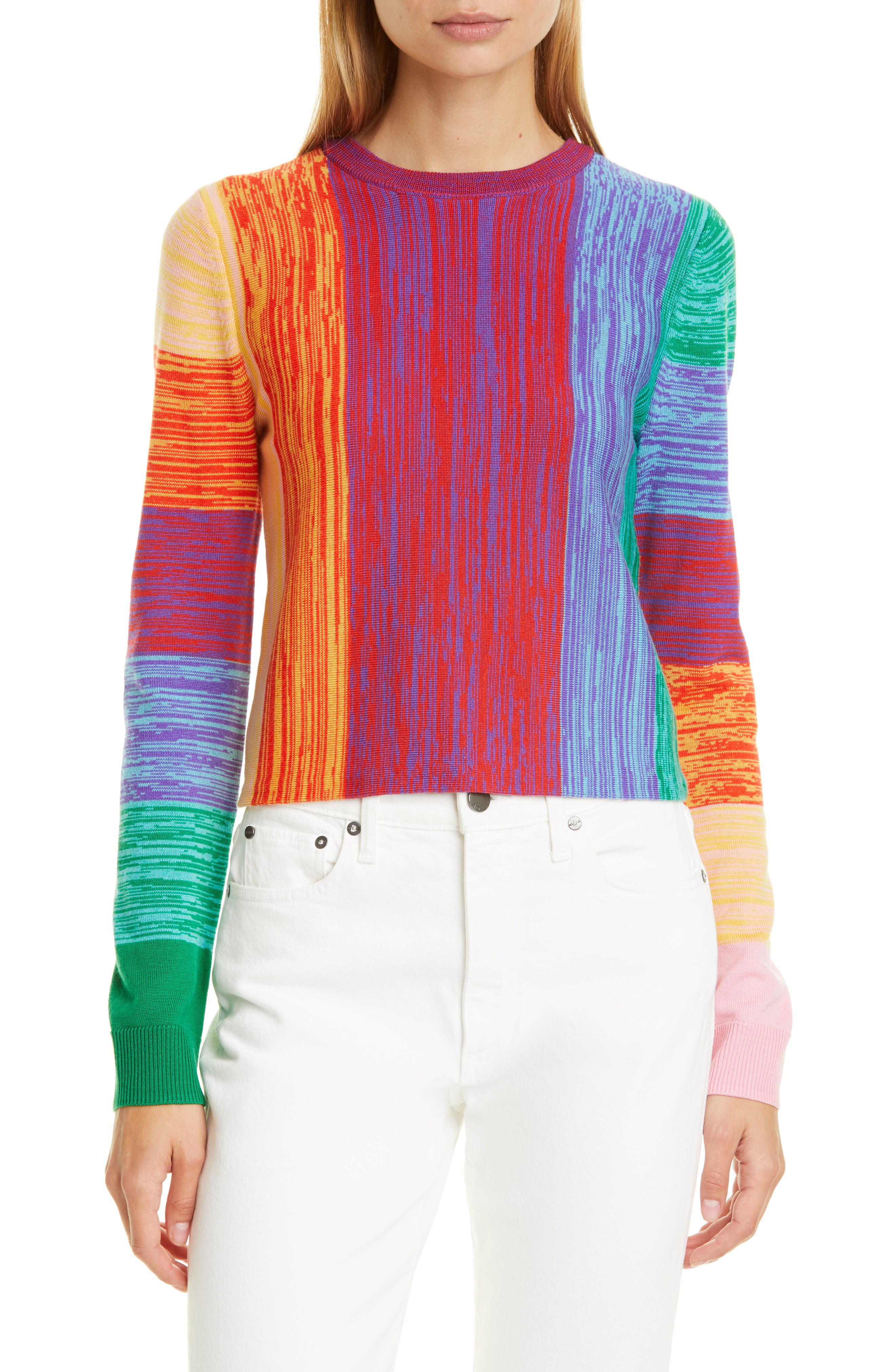 Alice + Olivia Connie Crop Crewneck Wool Sweater, Purple