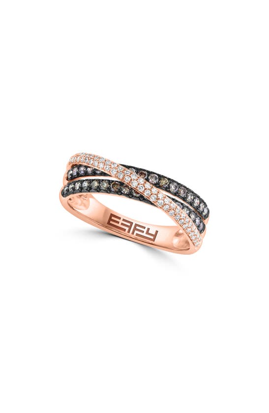 Effy 14k Rose Gold Diamond Crossover Band Ring In Black