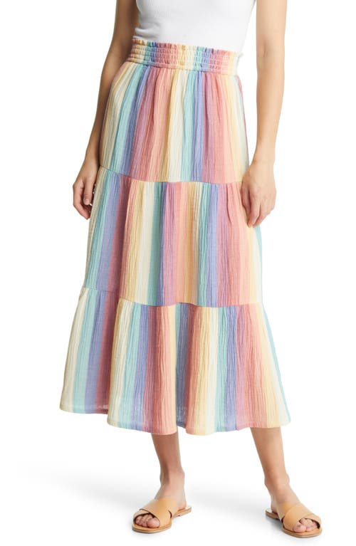 Corrine Rainbow Stripe Tiered Maxi Skirt in Bold Rainbow Stripe