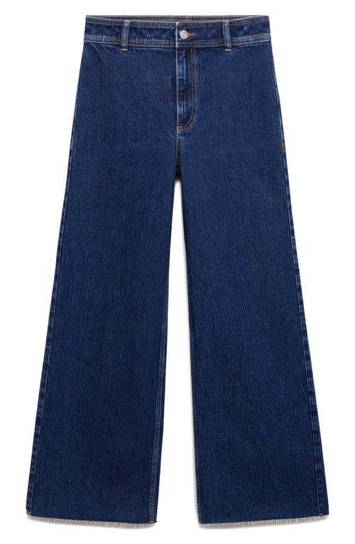 Mango Catherin Raw Hem High Waist Wide Leg Culotte Jeans In Dark Blue