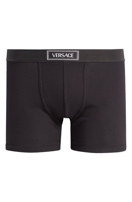 Shop Versace '90s Logo Cotton Rib Trunks In Black