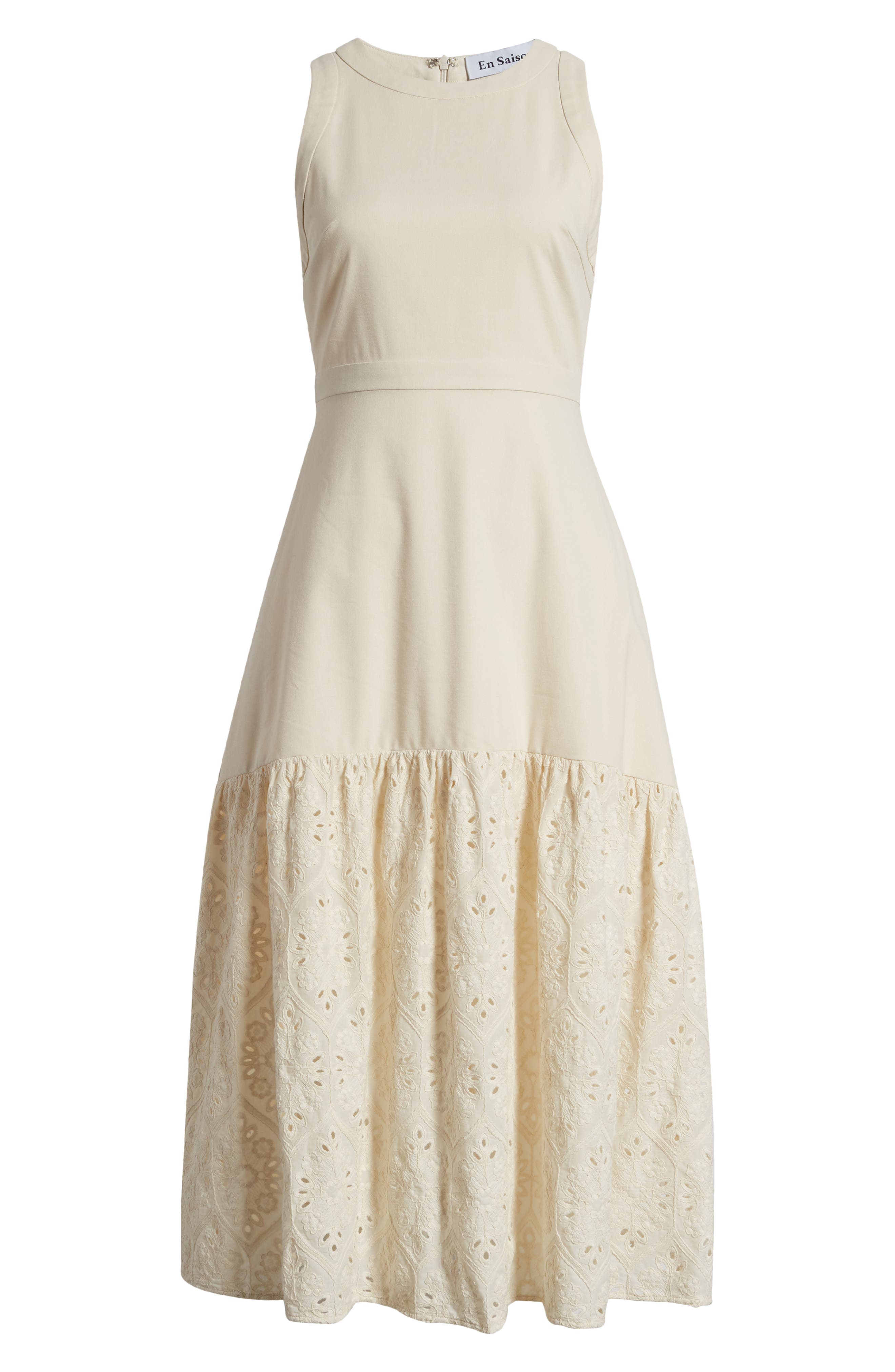 En Saison Cordelia Mixed Media Cotton & Linen Midi Dress | Nordstrom