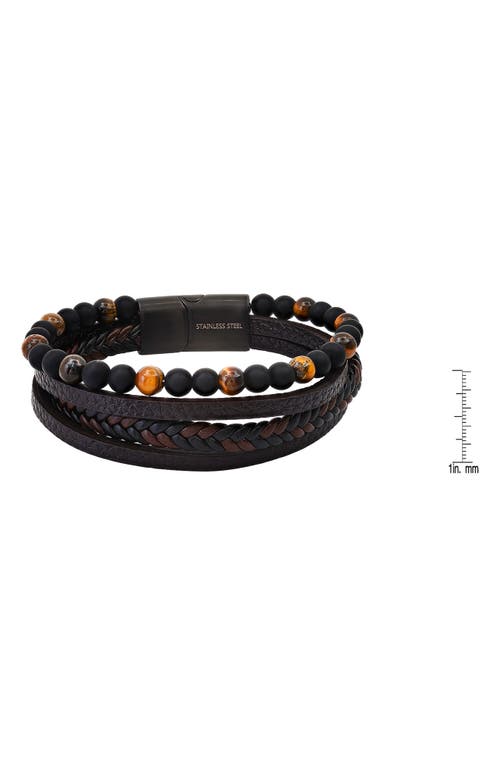 Shop Hmy Jewelry Mens' Multi-strand Bead & Braided Leather Bracelet In Brown/black