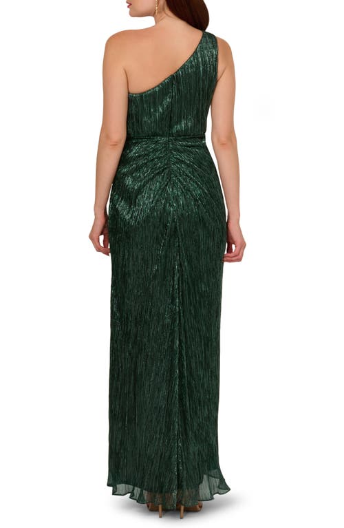 Shop Adrianna Papell One-shoulder Evening Gown In Green Pine