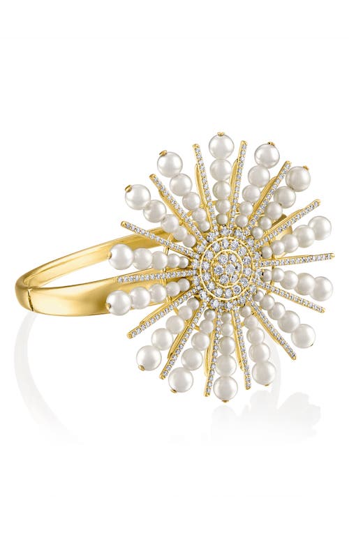 Mindi Mond Akoya Pearl & Diamond Spoke Bangle In Gold