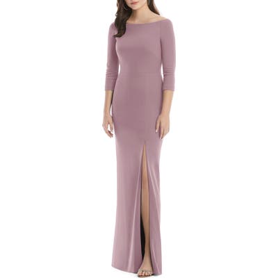 After Six Wide Bateau Neck Stretch Crepe Evening Dress, Pink