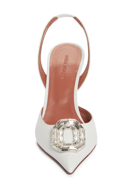 Amina Muaddi Camelia Crystal Buckle Slingback Pump In White