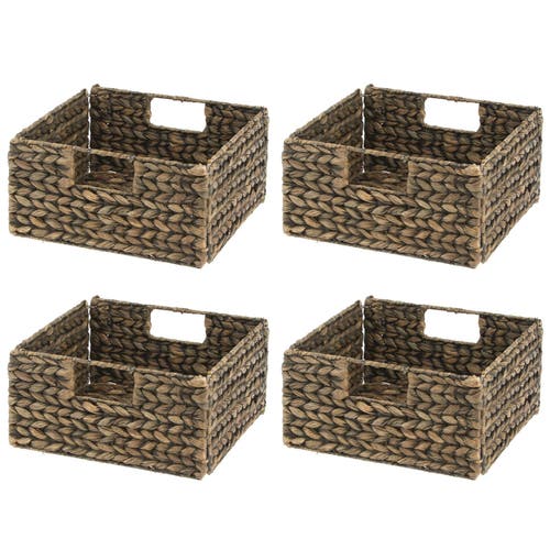 Mdesign Woven Hyacinth Bin Basket Organizer With Handles In Brown