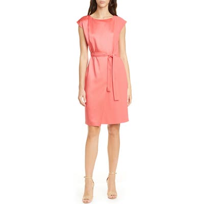 Boss Drapena Tie Waist Sheath Dress, Coral
