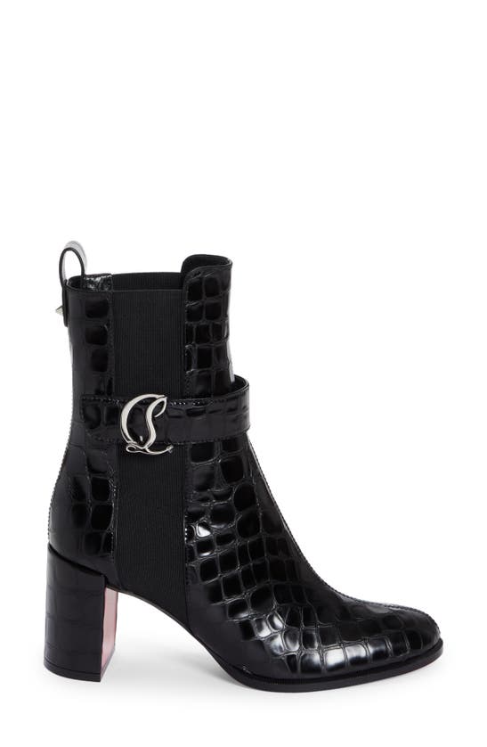 Shop Christian Louboutin Croc Embossed Chelsea Boot In Black