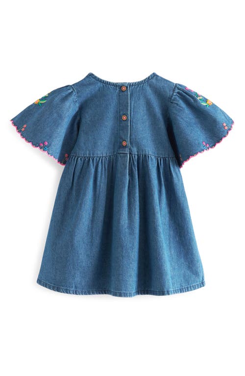 Next Kids' Floral Embroidered Denim Caftan Dress In Indigo