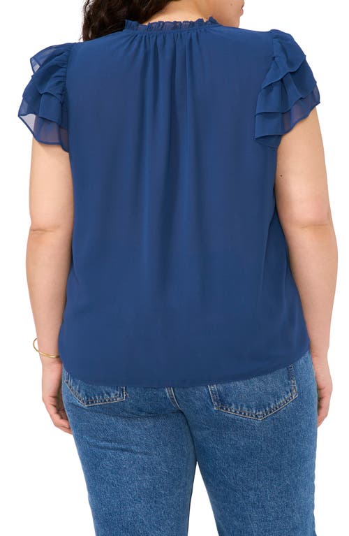 Shop 1.state Tie Neck Flutter Sleeve Top In Tidal Navy