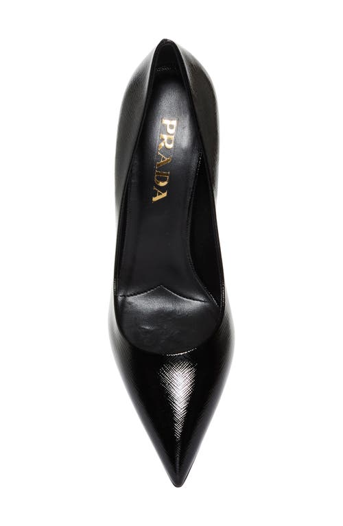 Prada Patent Saffiano Leather Pointy-toe Pump In Nero