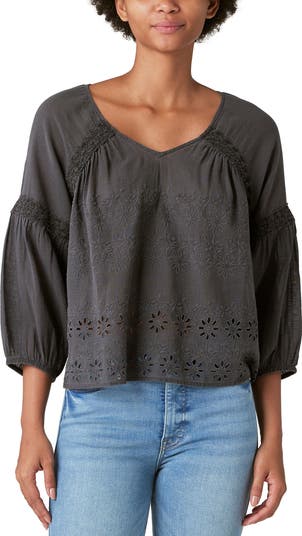 Lucky Brand Embroidered Eyelet Peasant Top Nordstrom