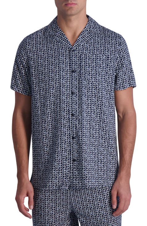 Wavy Print Short Sleeve Button-Up Shirt