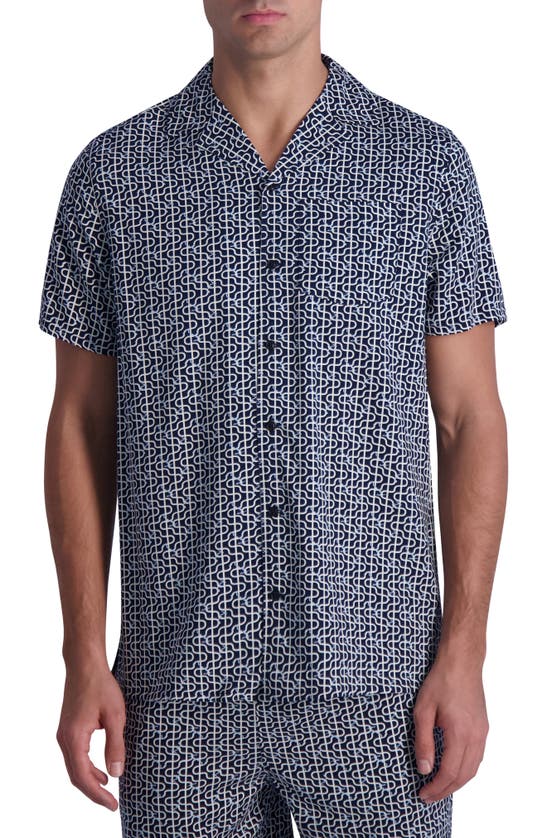 Karl Lagerfeld Wavy Print Short Sleeve Button-up Shirt In Blue Multi