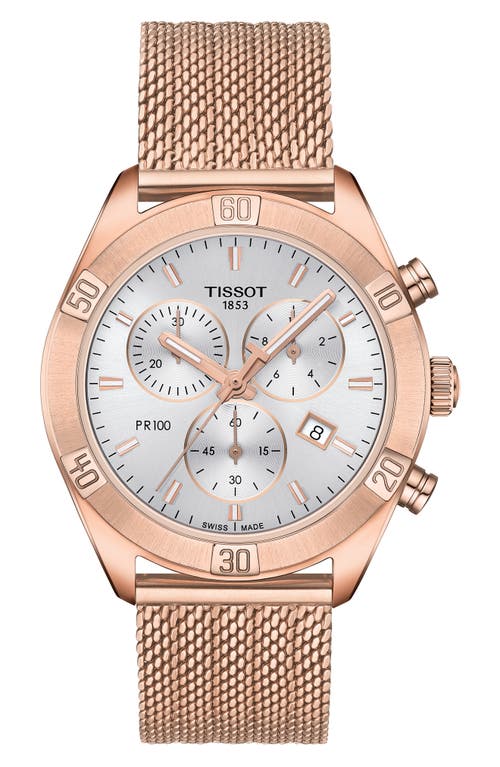 Tissot PR 100 Sport Chic Chronograph Mesh Bracelet Watch, 36mm in Rose Gold/Silver/Rose Gold at Nordstrom