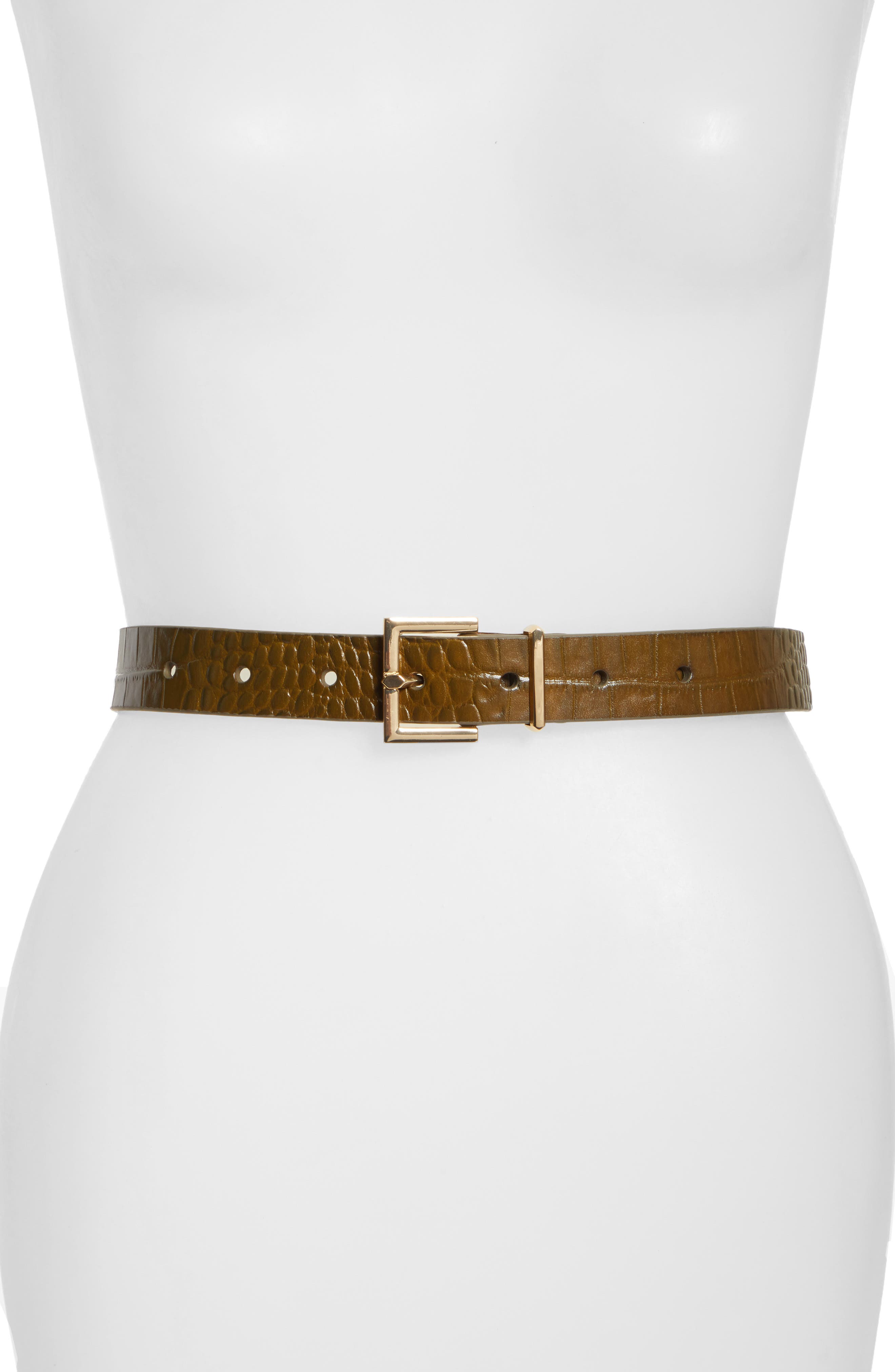 FRAME Textured Leather Belt in O/D