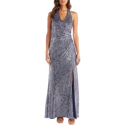Morgan & Co. Sequin Halter Gown, Purple