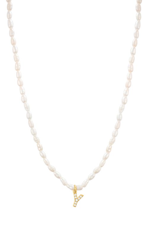 Shop St. Moran Initial Freshwater Pearl Beaded Necklace In White - Y