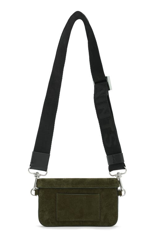 Shop Allsaints Zoe Suede Crossbody Bag In Olive Green