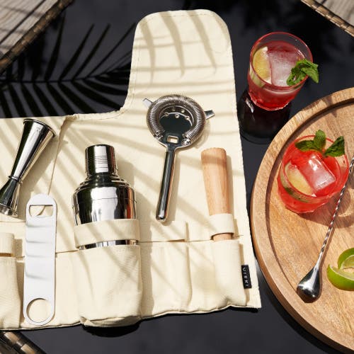 Viski 7-piece Travel Barware Set In Brown