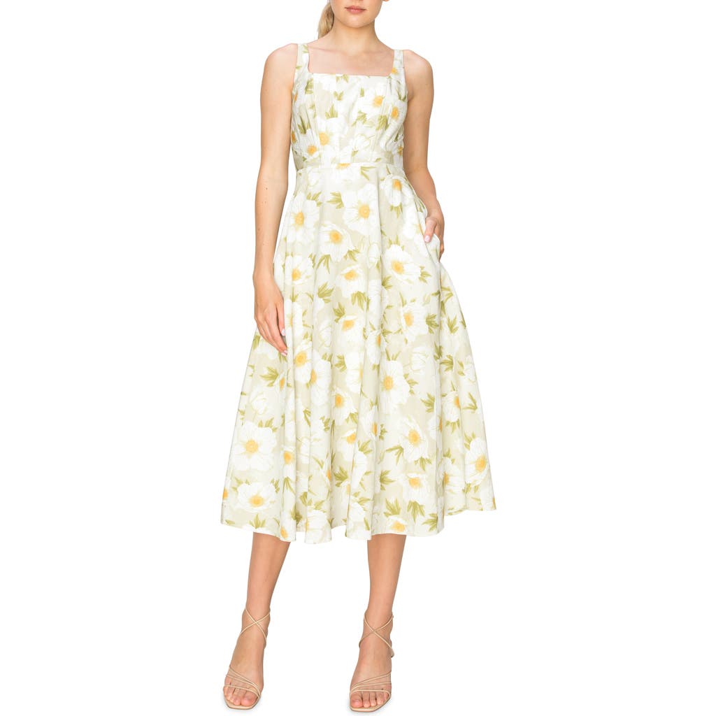 Melloday Floral Print A-line Midi Dress In Ivory Floral