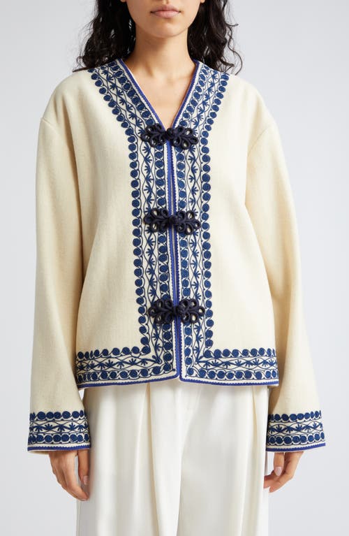 Shop Bode Caracalla Vine Wool Jacket In Ivory/blue