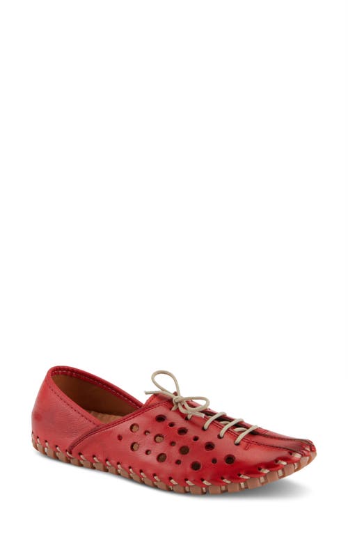 Spring Step Moonwalk Perforated Leather Shoe In Red