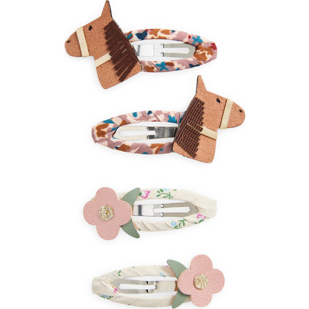 Mimi & Lula Kids' Assorted 4-Pack Horse & Flower Mini Hair Clips in Medium Beige