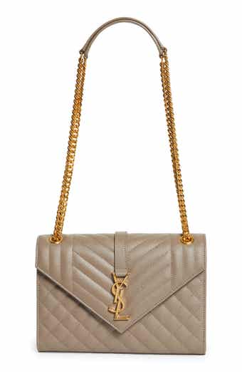 COLLEGE MEDIUM CHAIN BAG IN QUILTED LEATHER GREY KHAKI in 2023