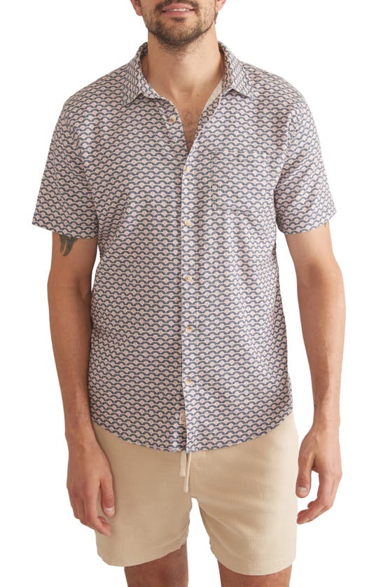 Shop Marine Layer Wave Print Short Sleeve Stretch Button-up Shirt In Japanese Wave Print