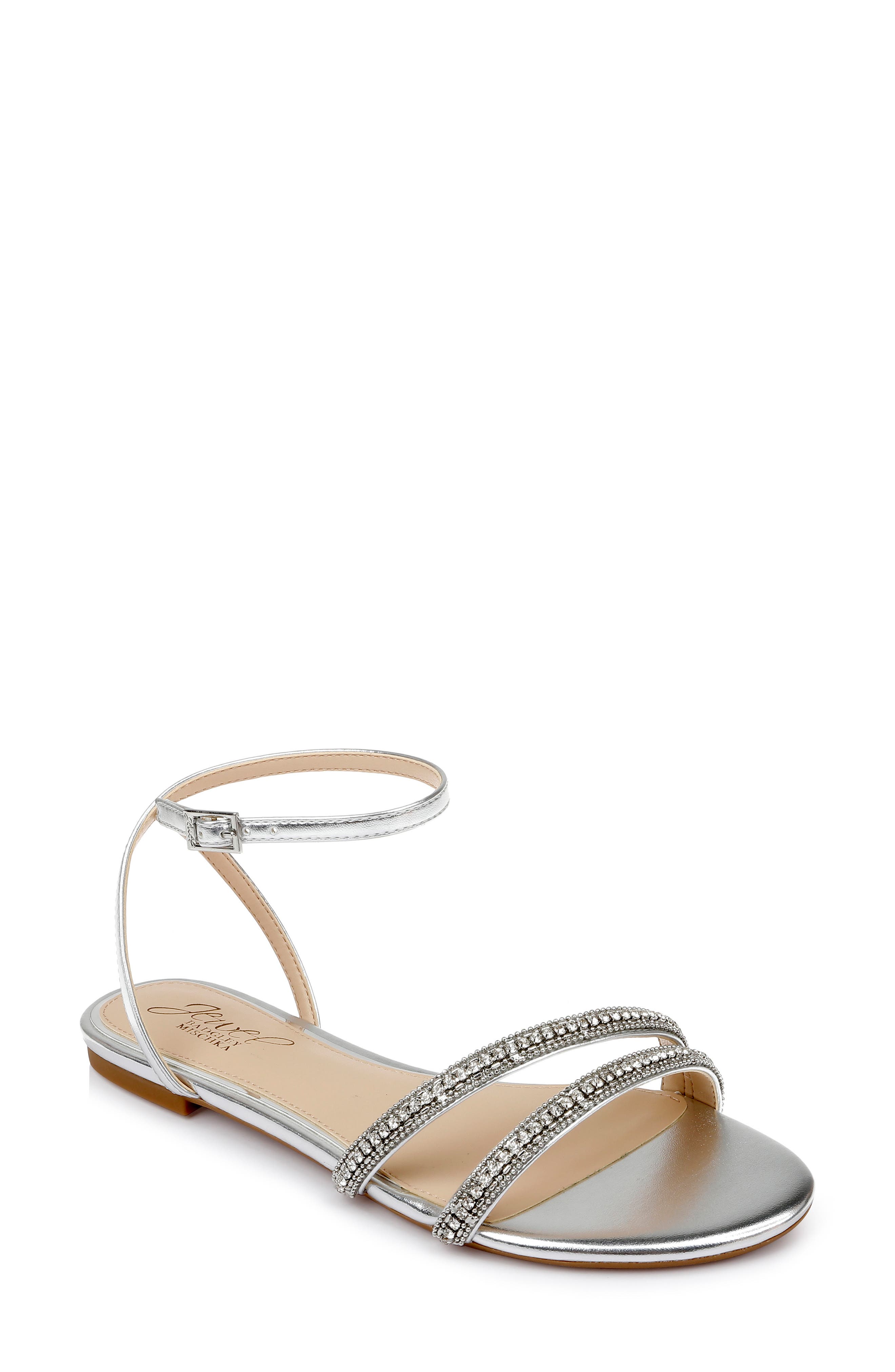 Jewel Badgley Mischka Roslyn Ankle Strap Sandal in Silver Smart