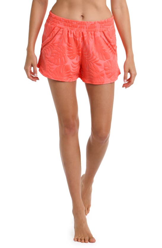 Shop La Blanca Island Palm Cover-up Shorts In Coral