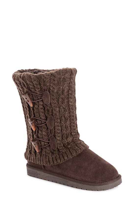 Muk Luks Cheryl Faux Fur Knit Boot In Brown/ Java
