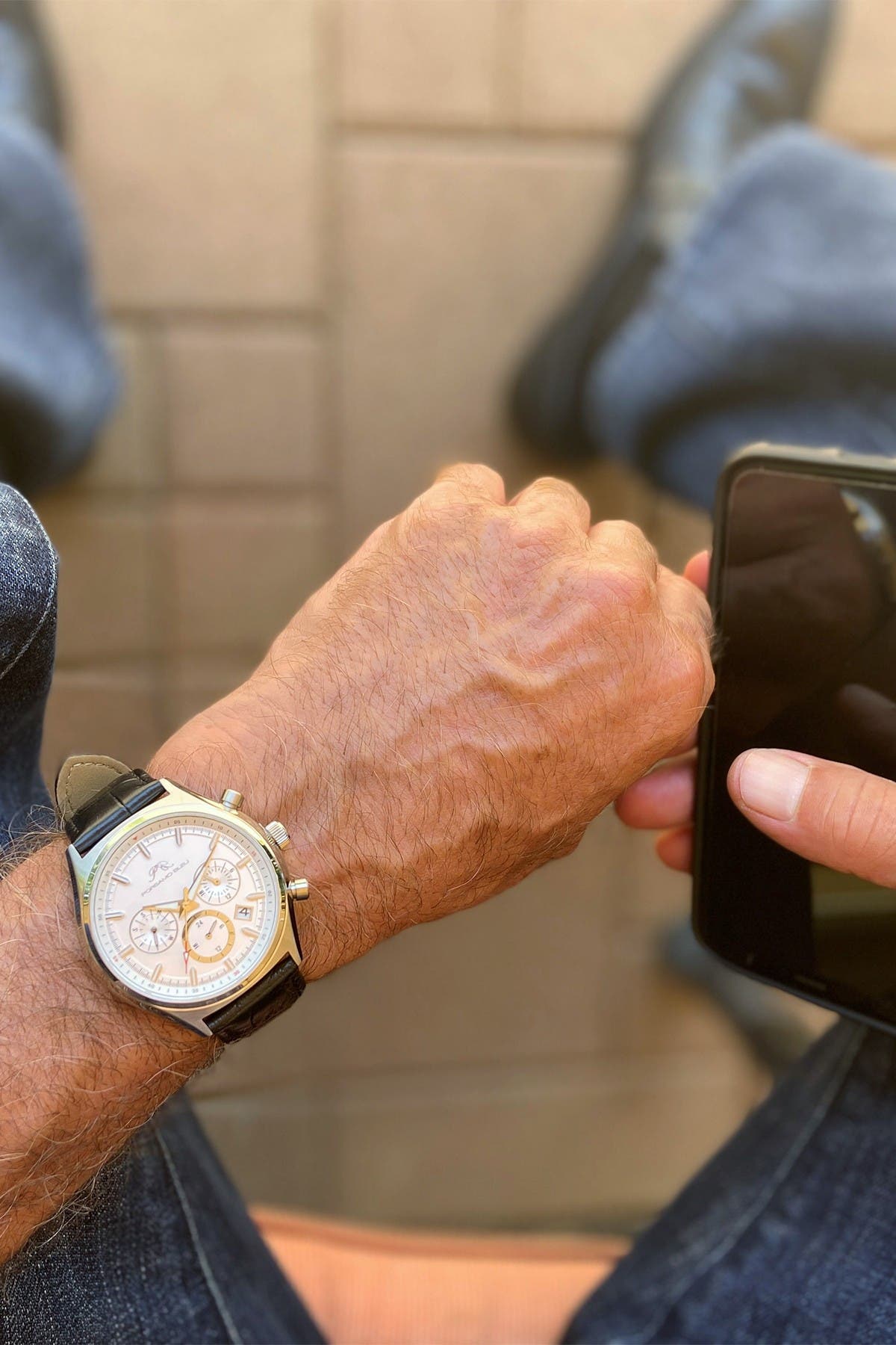 PORSAMO BLEU Men's Dylan Miyota Quartz Croc Embossed Leather Strap