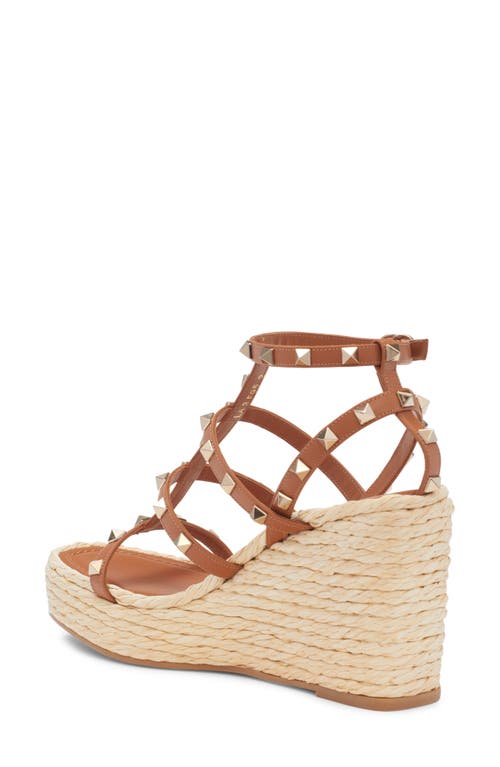 Valentino Garavani Rockstud Espadrille Wedge Sandal In Almond Beige/naturale