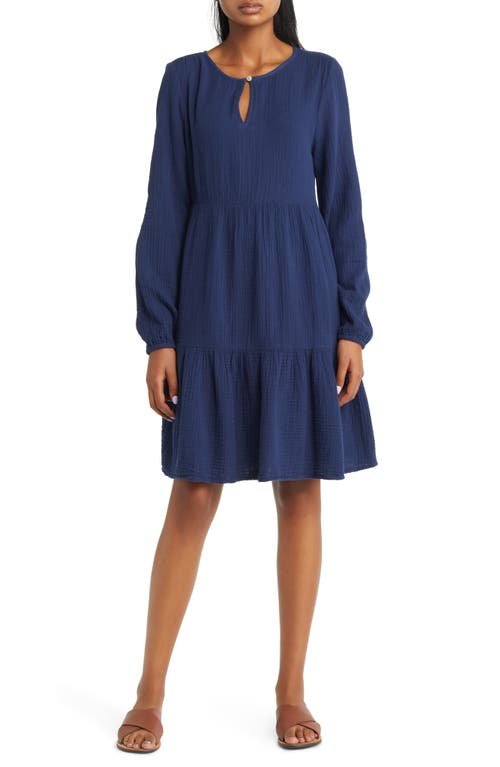 beachlunchlounge Cate Long Sleeve Tiered Cotton Gauze Dress Navy at Nordstrom,