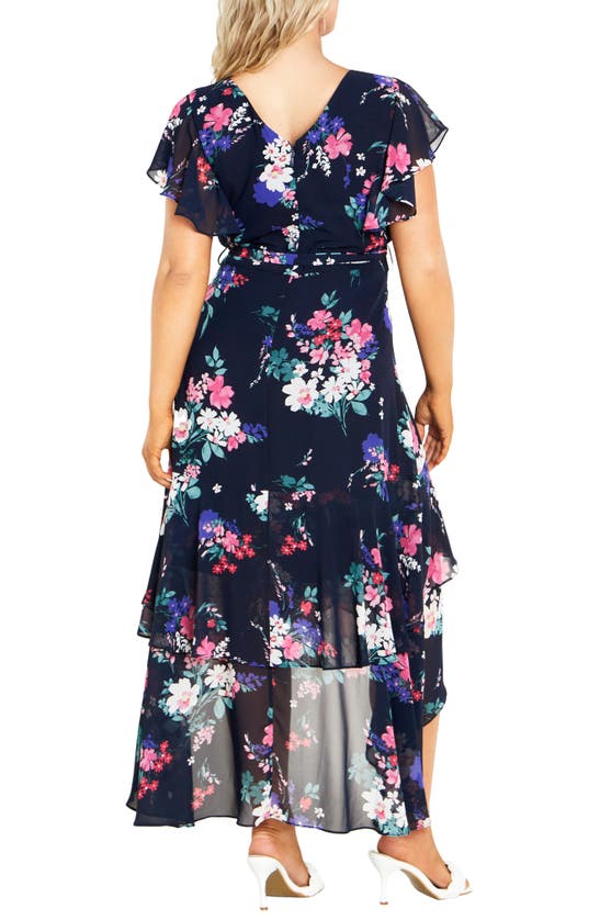 Shop City Chic Margot Floral Print Asymmetric Maxi Dress In Navy Lotte Bouquet