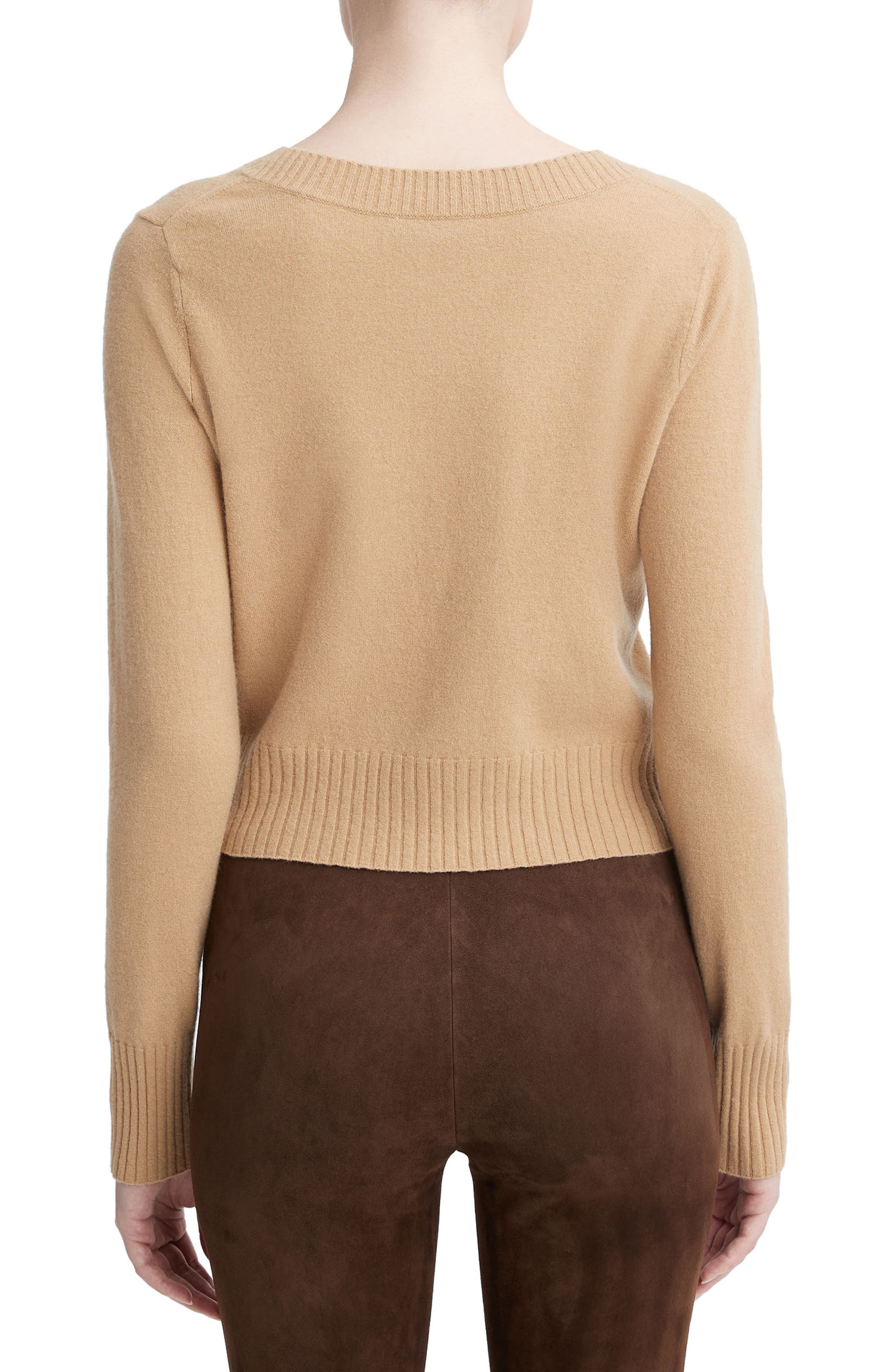 Vince V-Neck Wool & Cashmere Crop Sweater in Cashew