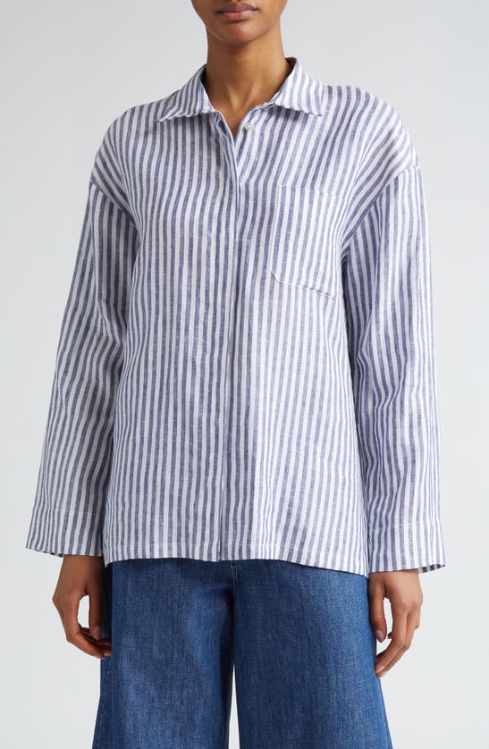 Shop Max Mara Renania Stripe Linen Button-up Shirt In Optical White