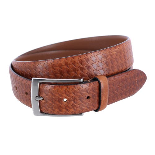 Shop Trafalgar Watson Houndstooth Embossed 35mm Leather Belt In Cognac