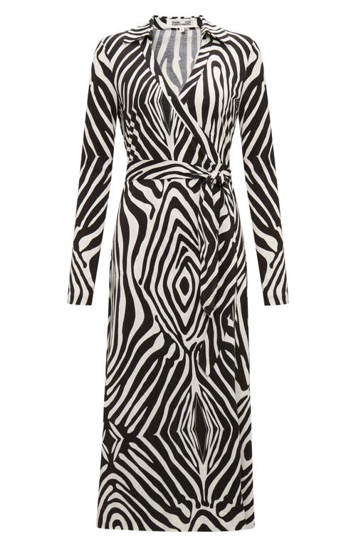 Shop Dvf Abigail Zebra Print Long Sleeve Silk Wrap Dress In Zebra Ivory