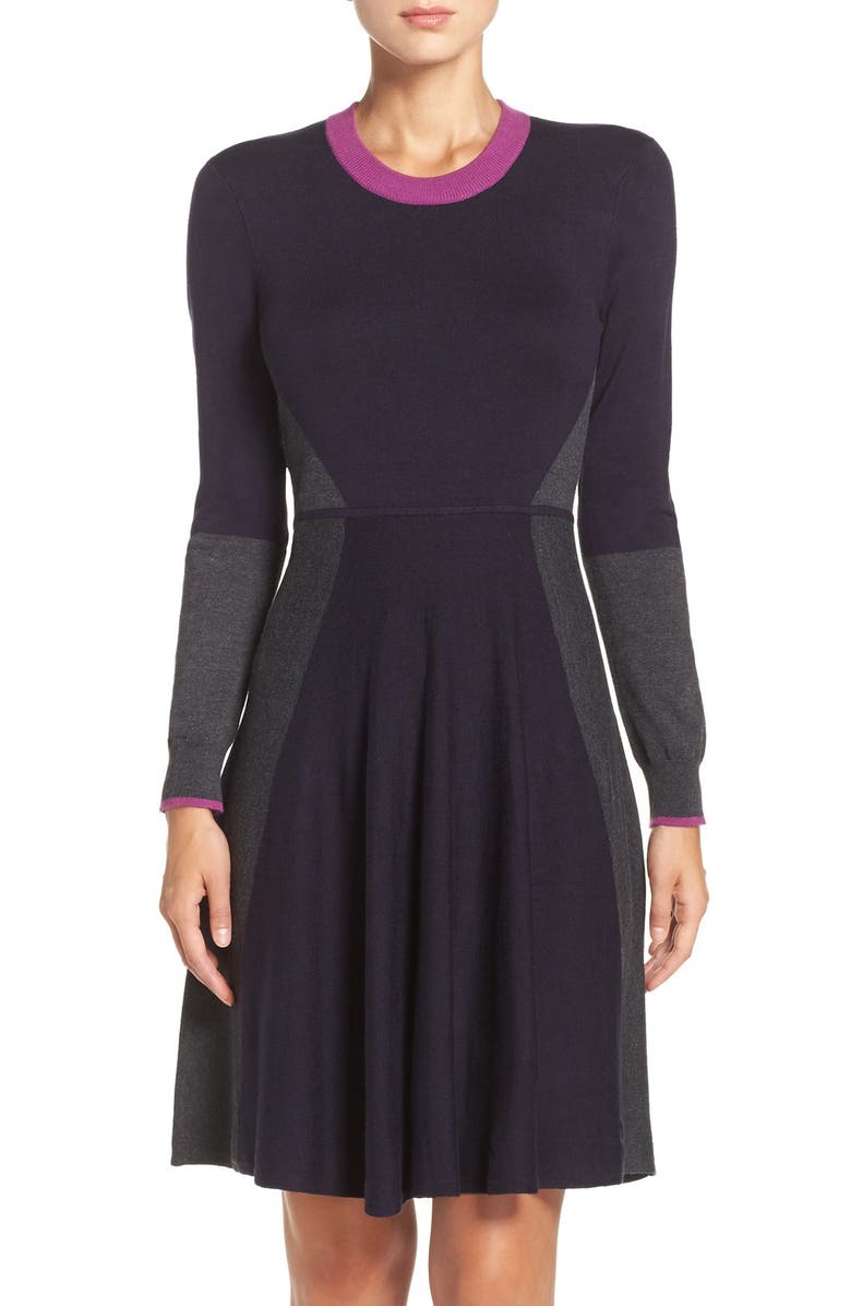 Eliza J Colorblock Sweater Fit & Flare Dress | Nordstrom