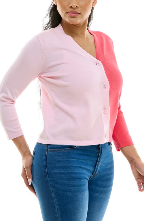 Nina Leonard Colorblock V-neck Cardigan In Light Rose/coral Pink