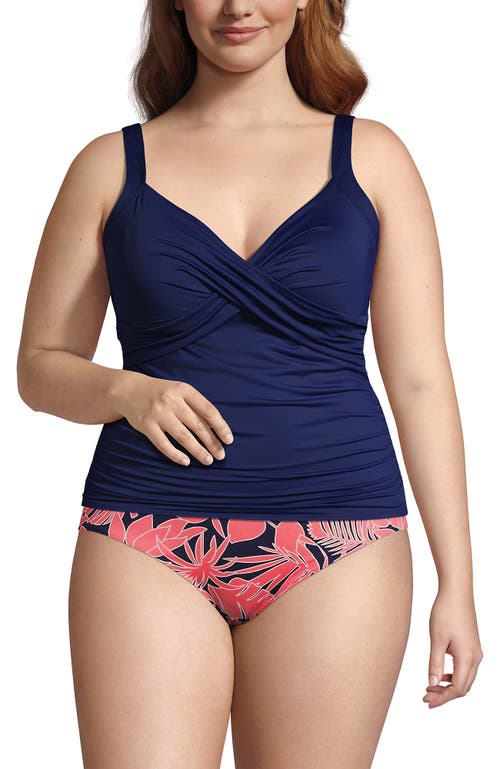 Shop Lands' End Plus Size V-neck Wrap Underwire Tankini Swimsuit Top In Deep Sea Navy