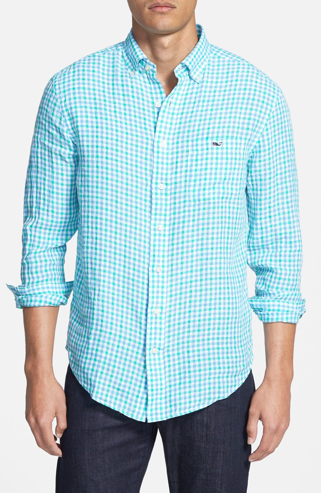 Vineyard Vines 'Tucker Beach Bar' Slim Fit Check Linen Sport Shirt