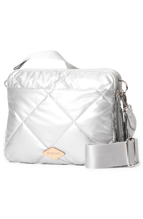 Shop Mz Wallace Madison Quilted Nylon Crossbody Bag In Matte Silver